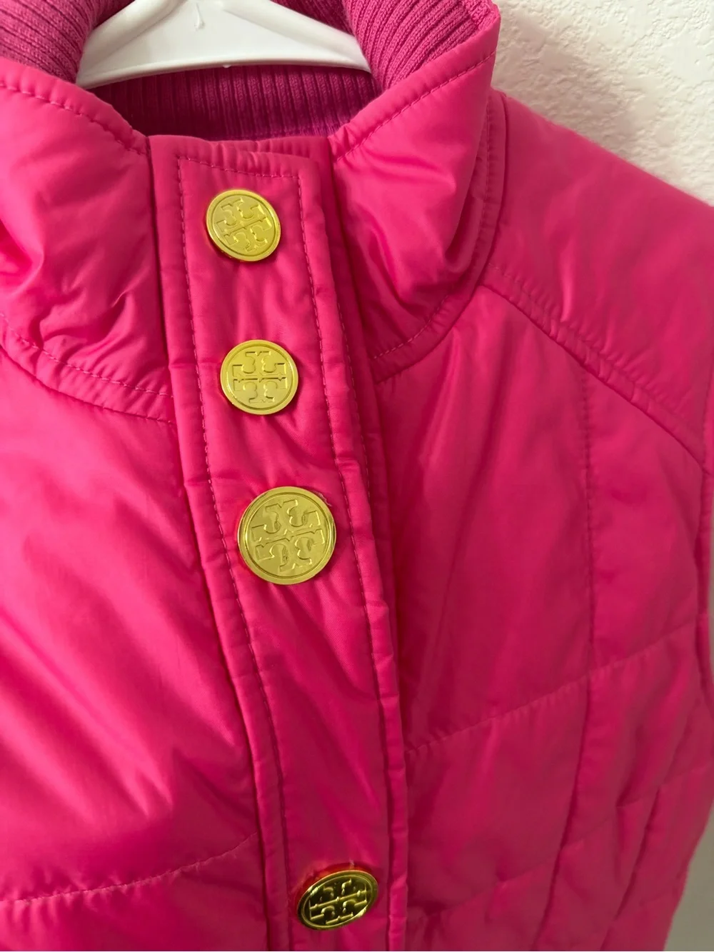 Tory Burch Hot Pink Quilted Puffer Vest Size XS With Two Pockets